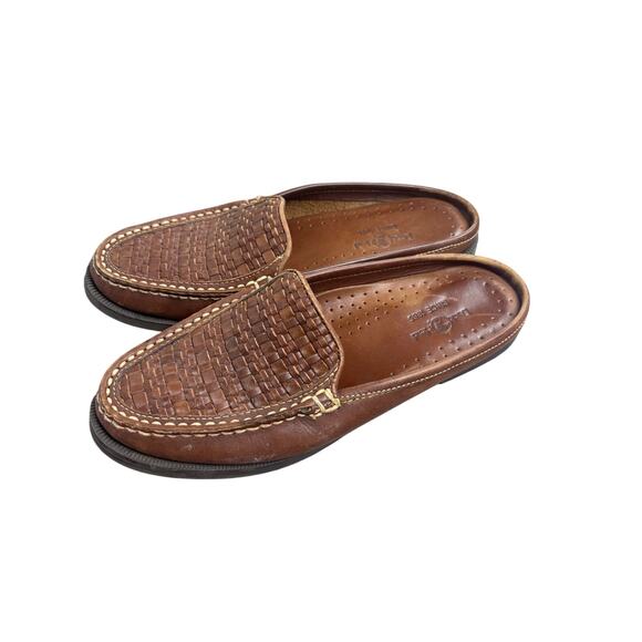 Duck Head Meens Brown Leather Woven Slip on Loafers Moc Toe Comfort Shoes 10 - Picture 2 of 6